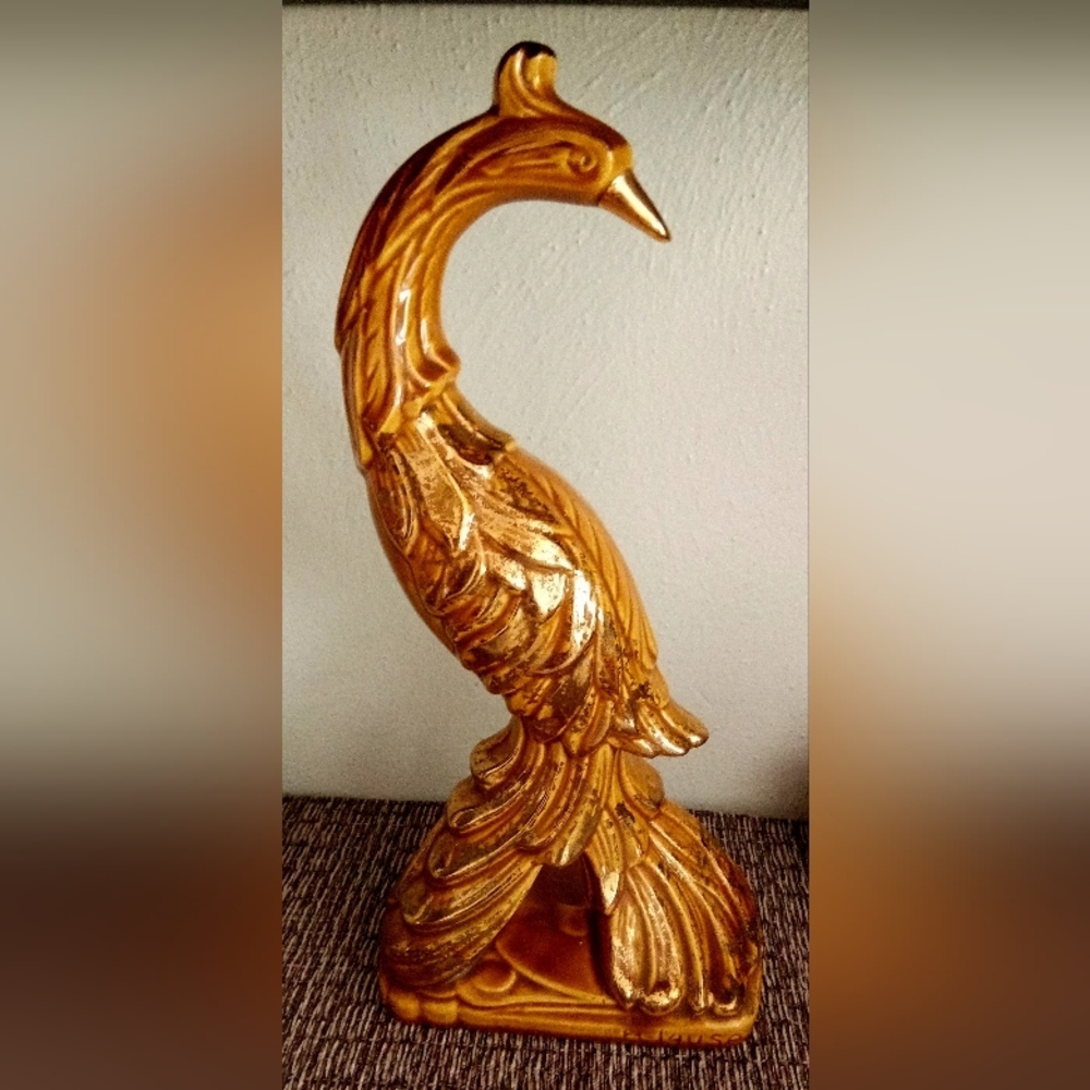 Vintage Gold-Gilt Peacock Pheasant Mid-Century Hollywood Regency Art Figurine